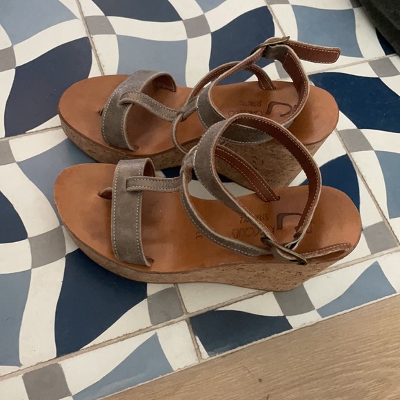 K. Jacques St. Tropez Womens Brown Leather Cork Wedge  Kjacques St. Tropez wedge